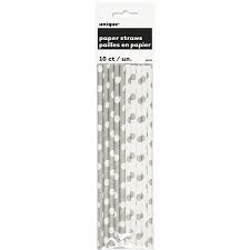Silver & White Polka Dot Straws - 10 pack