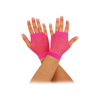 Fish Net Fingerless Gloves, Pink