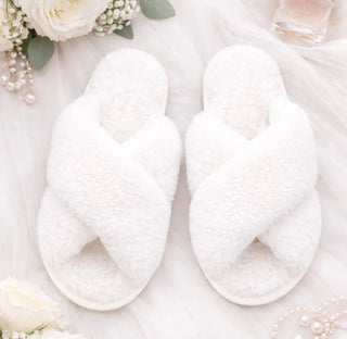 Fluffy White Slippers - UK 3 to 6