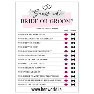 Printable Guess Who hen party game sheet on a table with party decor