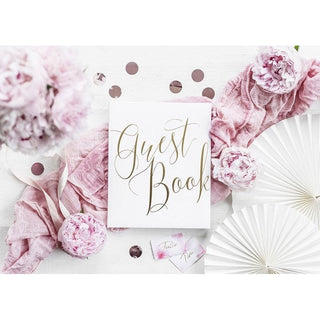 Guest Book, White with Gold Inscription