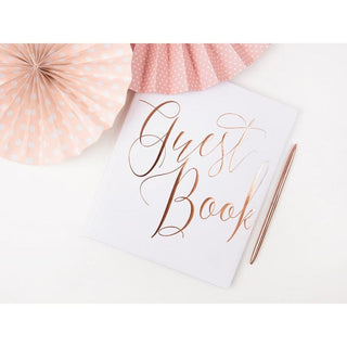 Guest Book, White with Rose Gold Inscription