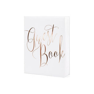 Guest Book, White with Rose Gold Inscription