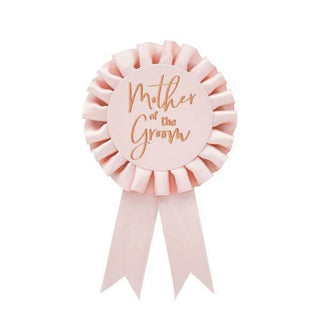 Rose gold Mother of the Groom badge with pin fastening â€“ elegant hen party accessory