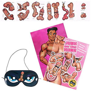 Junk on the Hunk hen party game with hunk poster and willy stickers