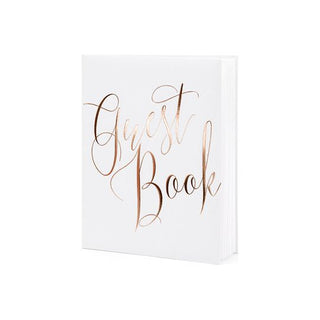 Guest Book, White with Rose Gold Inscription