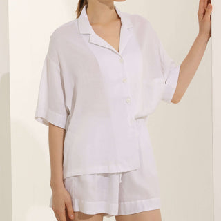 Loose Linen Shorts White Pyjama Set