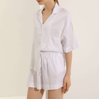 Loose Linen Shorts White Pyjama Set