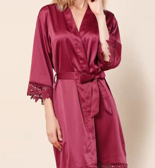 Luxury Silk Robe with Lace Trim