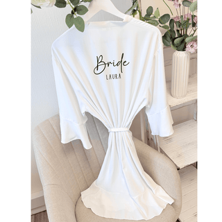 Luxury White Ruffle Silk Robe