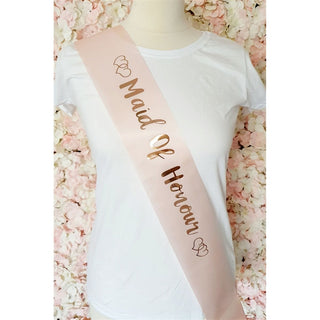 Maid of Honour Satin Sash, Pink & Rose Gold