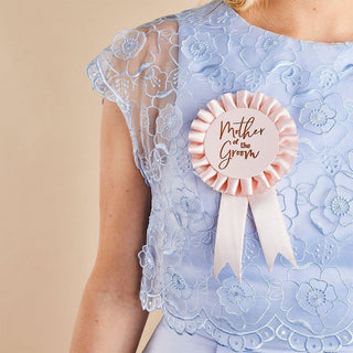 Rose gold Mother of the Groom badge with pin fastening â€“ elegant hen party accessory