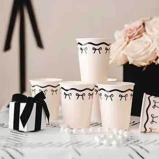 Paper Cups with Bows - Cream & Black