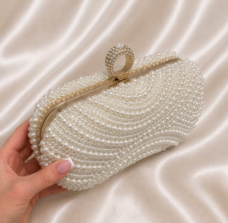 Pearl Bridal Clutch Bag with Gold Details