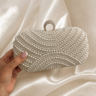Pearl Bridal Clutch Bag with Gold Details