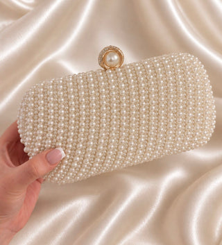 Pearl Bridal Clutch Bag with Gold Details