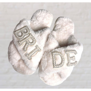 Pearl Embellished Bride Slippers - One Size