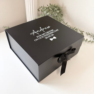 Personalised Black Gift Box with Ribbon Tie