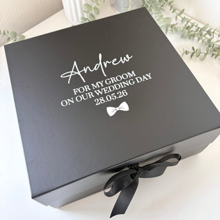 Personalised Black Gift Box with Ribbon Tie