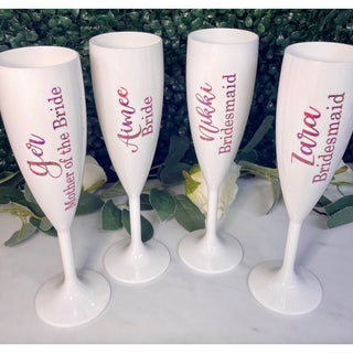 Personalised Bridal Champagne Flute - White Polycarbonate