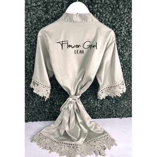 Personalised Children's Silk Robe with lace trim - Sage Green