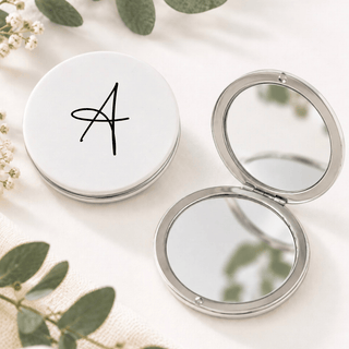 Personalised Compact Mirror - White and Silver