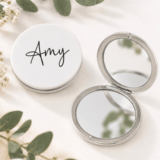 Personalised Compact Mirror - White and Silver