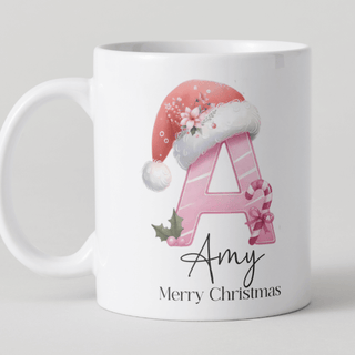 Personalised Initial Mug - Pink Christmas