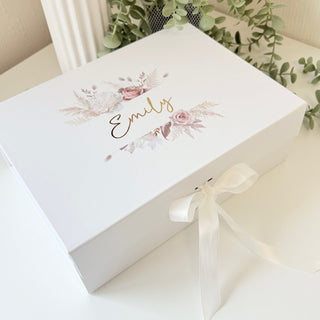 Personalised Pampas Gift Box with Ribbon Tie