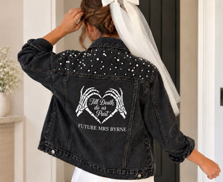 Personalised Pearl Denim Jacket - Black