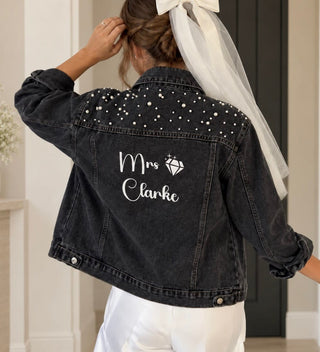 Personalised Pearl Denim Jacket - Black