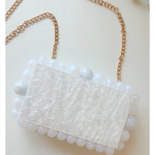 Personalised Pearl Detail Acrylic Handbag with Gold Chain