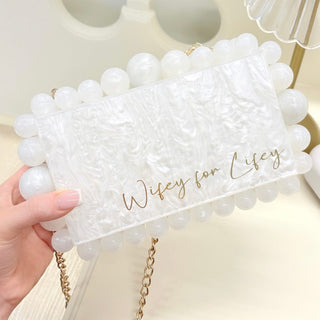Personalised Pearl Detail Acrylic Handbag with Gold Chain
