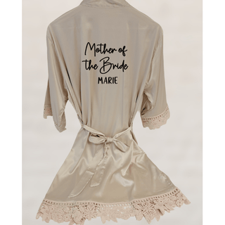 Personalised Silk Robe with lace trim - Champagne