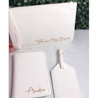 Personalised White Clutch Bag with Gold Details