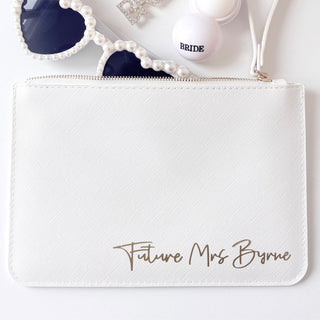 Personalised White Clutch Bag with Gold Details