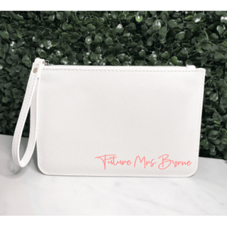 Personalised White Clutch Bag with Gold Details