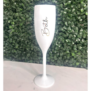 Personalised White Plastic Champagne Flute - Luxe Range
