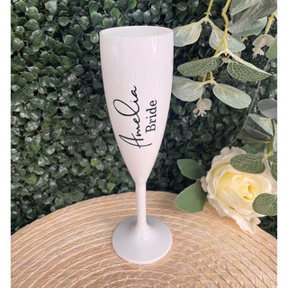 Personalised White Polycarbonate Champagne Flute - Luxe Range