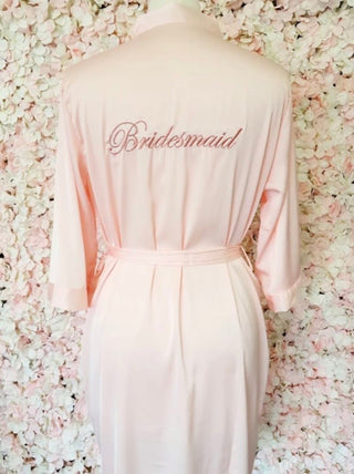 Pink Bridesmaid Embroidered Robe - Short Length (Size UK 6-10)