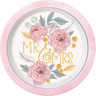 Plates - Floral Mr & Mrs (8 pack)
