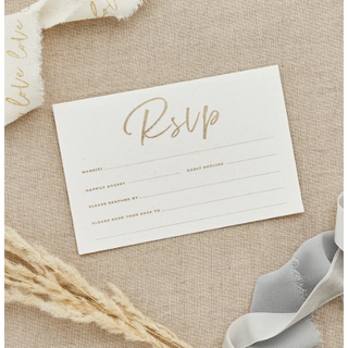 A6 white RSVP cards with gold foil text â€“ pack of 20 without envelopes