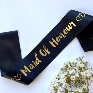 Sash, Satin Black Maid of Honour with Gold Lettering