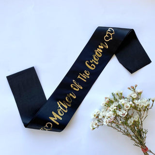 Sash, Satin Black Mother of the Groom with Gold Lettering