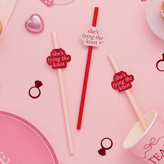She's Tying the Knot Paper Straws - Red/Pink