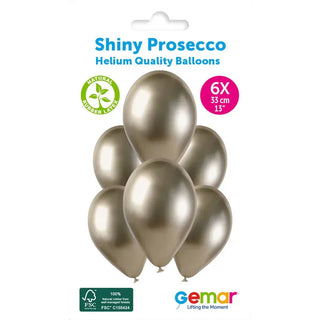 Shiny Prosecco Latex Balloons,  6 Pack