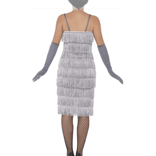 Silver Flapper Costume, longer length dress.