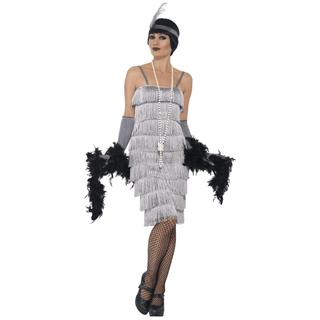 Silver Flapper Costume, longer length dress.