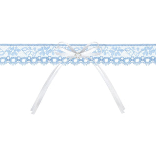 Sky Blue Lace Garter with Satin Ribbon & Pearl Detail