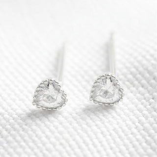 Sterling Silver Diamante Heart Stud Earrings